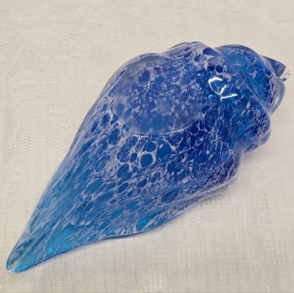 Murano Style Teal Blue CONCH SHELL Hand-blown Art Glass Trinket Candy Dish - Picture 4 of 13